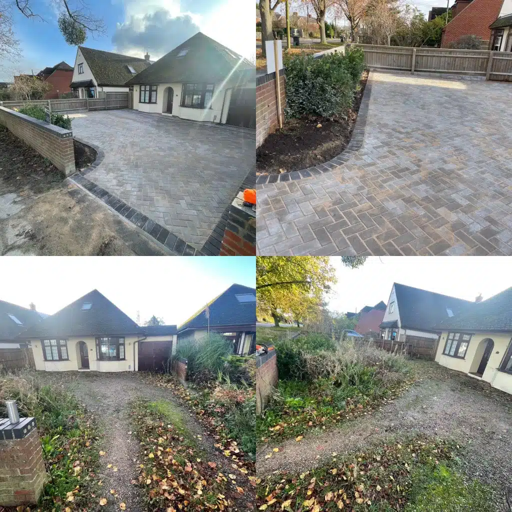 Porcelain patio with planted borders